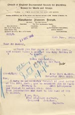 Image of Case 3967 7. Letter from Manchester Branch Waifs and Strays  11 December 1916
 page 1