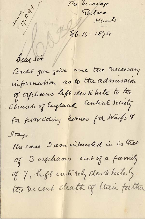 Large size image of Case 4166 2. Letter from Revd N.  15 February 1894
 page 1