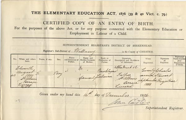 Large size image of Case 4171 5. Certified copy of G's entry of birth  16 December 1896
 page 1