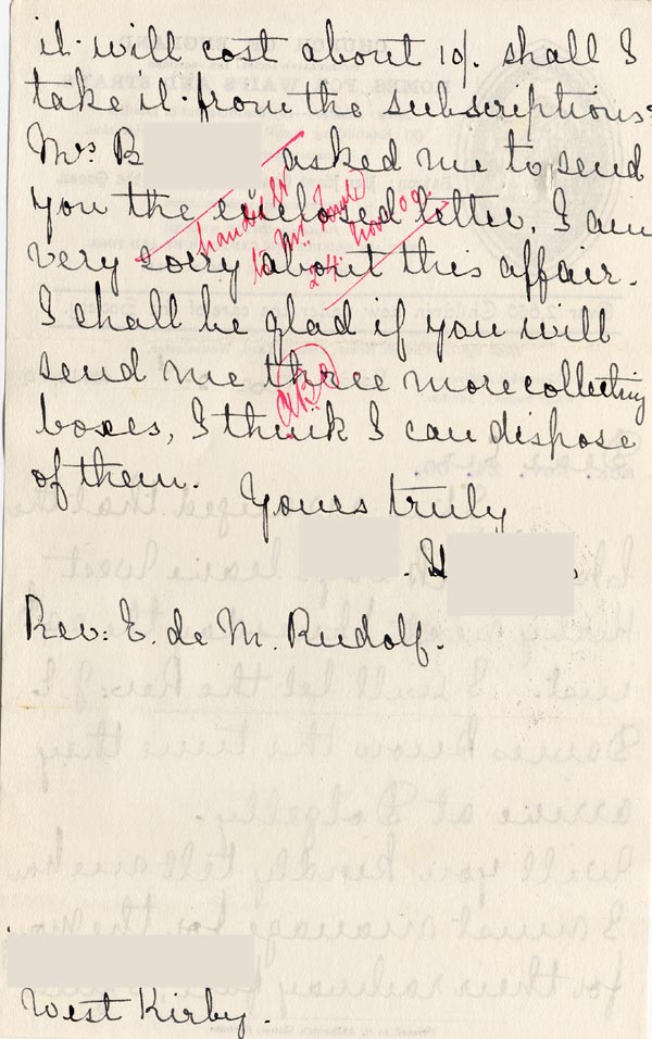 Large size image of Case 4171 17. Letter from Mrs H. giving the date the boys are to leave their foster mother and travel to the Home  23 November 1900
 page 2