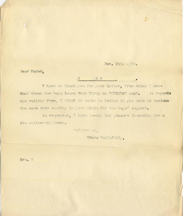Large size image of Case 4171 18. Copy letter from Revd Edward Rudolf acknowledging the above letter  24 November 1900
 page 1