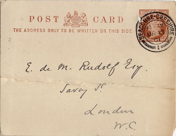 Large size image of Case 4171 23. Card from Mrs B. asking for time to consider  13 March 1901
 page 1