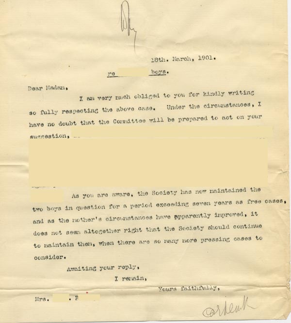 Large size image of Case 4171 25. Copy letter from Revd Edward Rudolf responding to Mrs B's suggestion  18 March 1901
 page 1