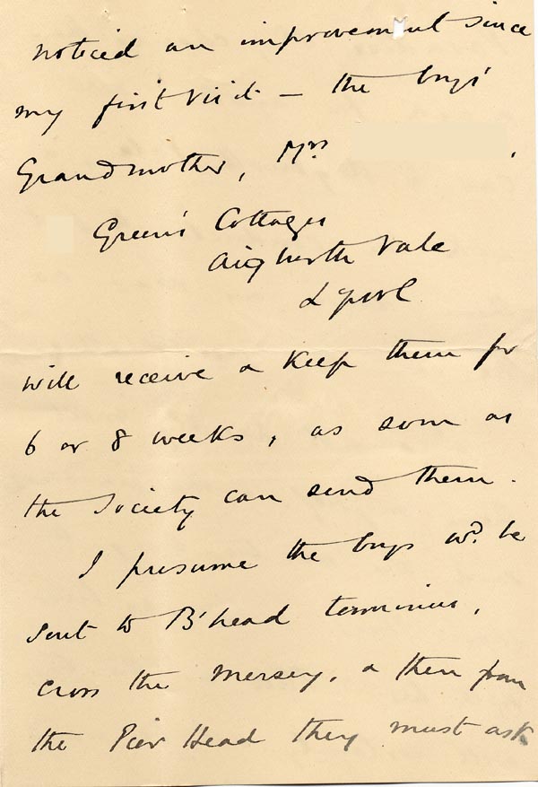 Large size image of Case 4171 26. Letter from Mrs B. saying that the family had decided to have the boys home immediately  27 March 1901
 page 3