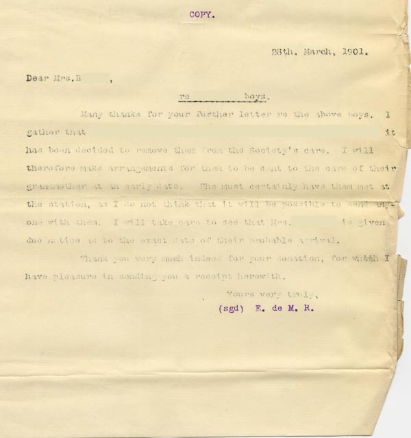 Large size image of Case 4171 27. Copy letter from Revd Edward Rudolf about arrangements for discharging the boys to their grandmother's care  28 March 1901
 page 1