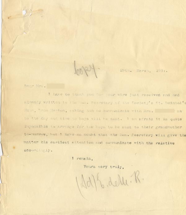Large size image of Case 4172 29. Copy letter from Revd Edward Rudolf responding to the telegram  29 March 1901
 page 1