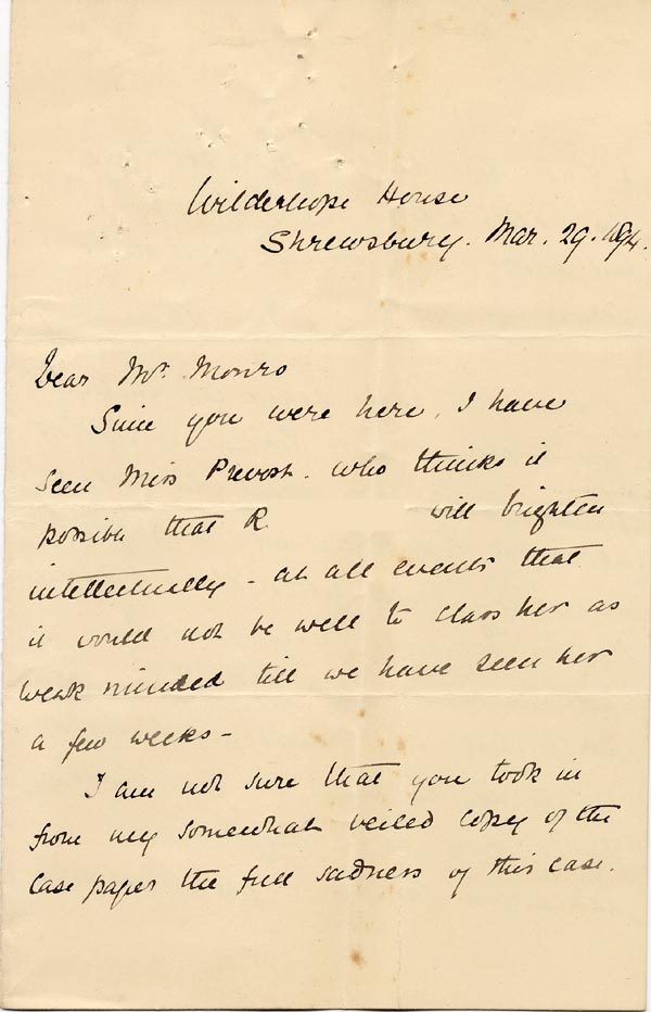 Large size image of Case 4215 3. Letter from R.'s case supervisor  29 March 1894
 page 1