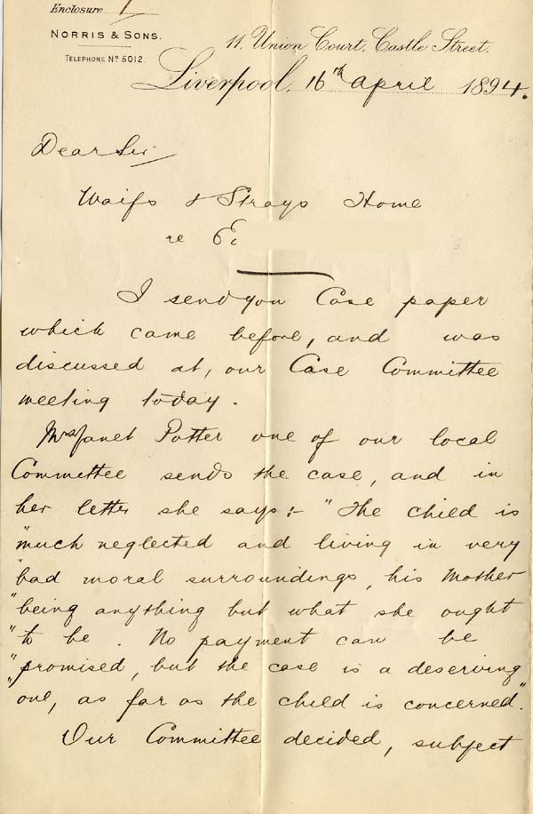 Large size image of Case 4284 2. Letter from George Norris  16 April 1894
 page 1