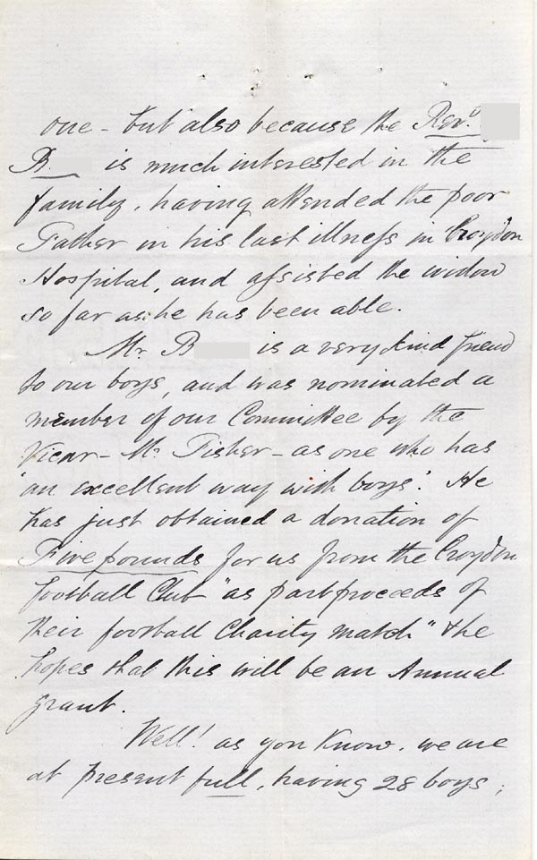 Large size image of Case 4314 2. Letter from S. Rogers, Honorary Secretary of the Gordon Boys Home, Croydon. [part of the letter appears to be missing]  5 June 1894
 page 2