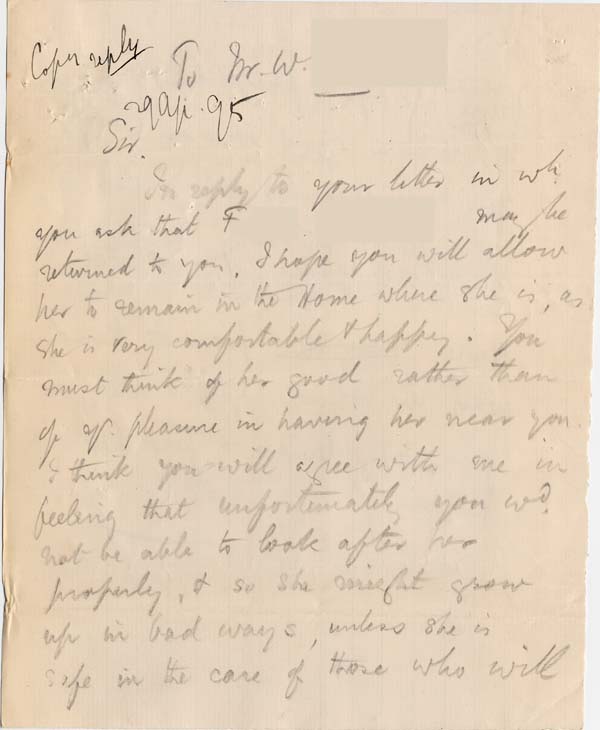 Large size image of Case 4488 7. Copy of letter to G's father 29 April 1895
 page 1