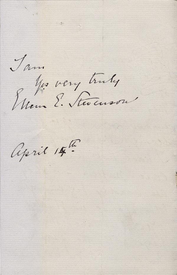 Large size image of Case 4751 8. Letter from Mrs Stevenson to Edward Rudolf  14 April 1899
 page 3