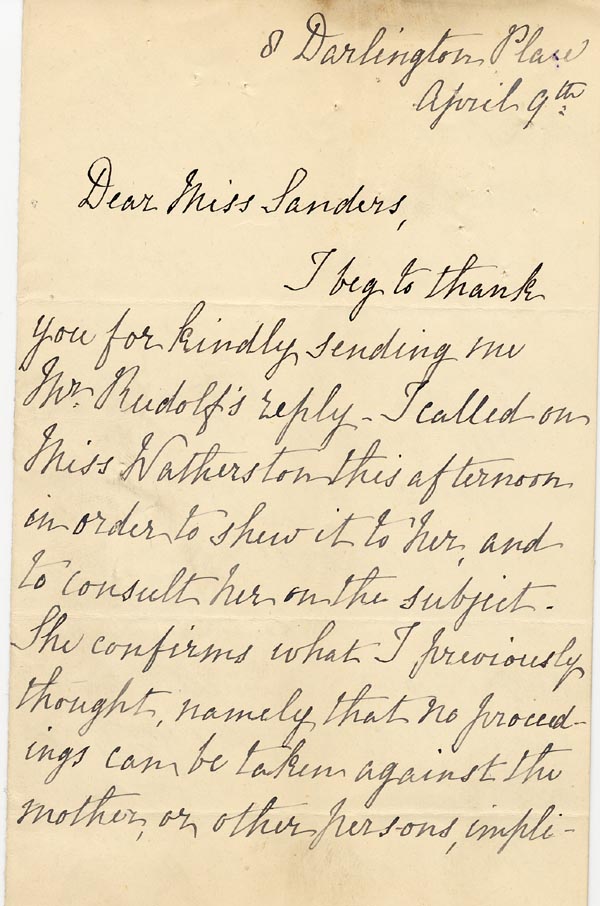 Large size image of Case 4770 6. Letter to Miss Sanders from Miss Briscoe 9 April 1895
 page 1
