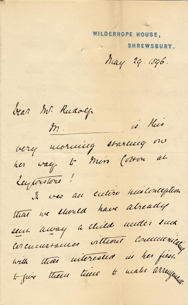 Large size image of Case 4770 13. Letter to Mr Rudolf from Mary Butler 29 May 1896
 page 1