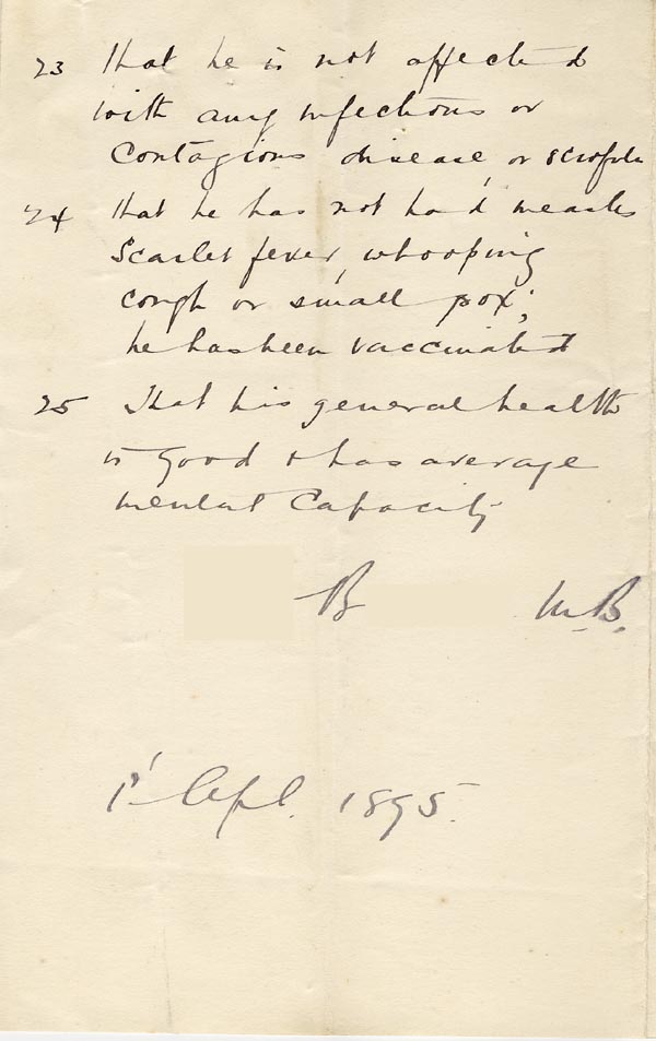 Large size image of Case 4776 3. Letter from Dr B. containing medical examination  1 April 1895
 page 2