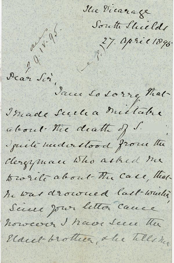 Large size image of Case 4776 5. Letter from Miss Savage  27 April 1895
 page 1