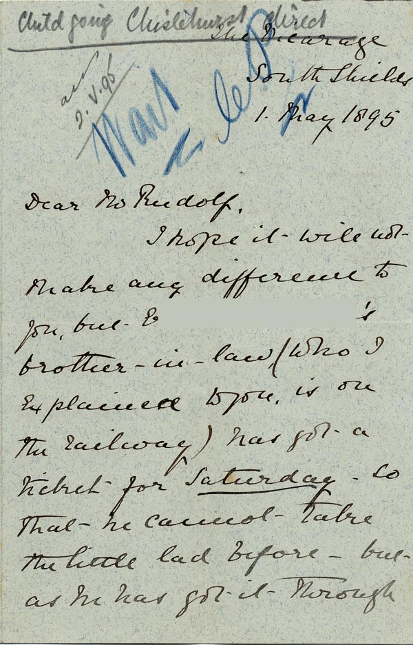 Large size image of Case 4776 7. Letter from Miss Savage  1 May 1895
 page 1