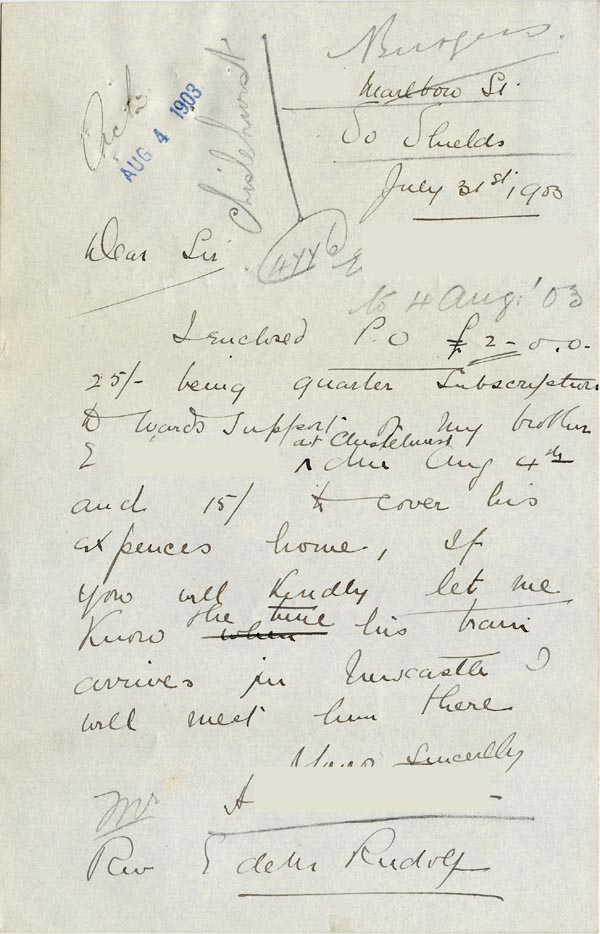 Large size image of Case 4776 10. Letter from E's brother  31 July 1903
 page 1