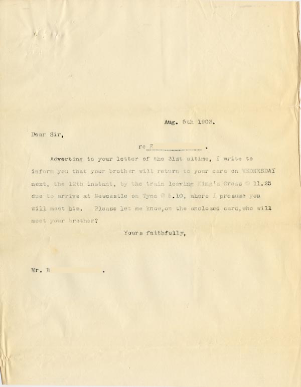 Large size image of Case 4776 12. Letter to E's brother  5 August 1903
 page 1
