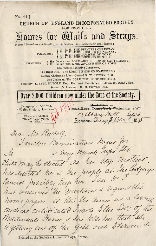 Large size image of Case 5008 2. Letter from Miss Hunter, Bury St. Edmunds 26 September 1895
 page 1