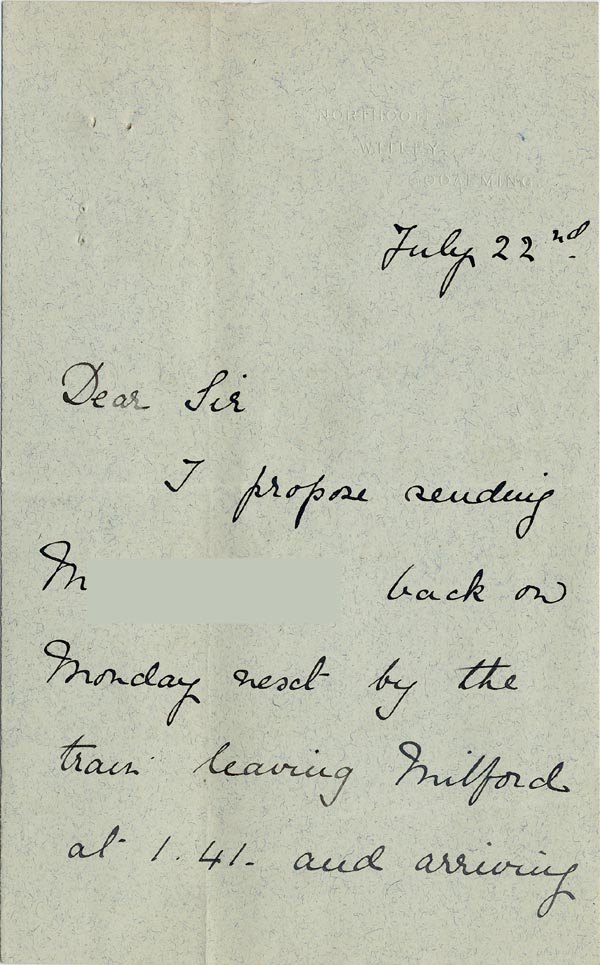 Large size image of Case 5008 4. Letter from Miss Hall Hall 22 July c. 1895
 page 1