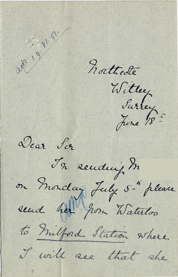 Large size image of Case 5008 12. Letter from Miss Hall Hall 18 June 1897
 page 1
