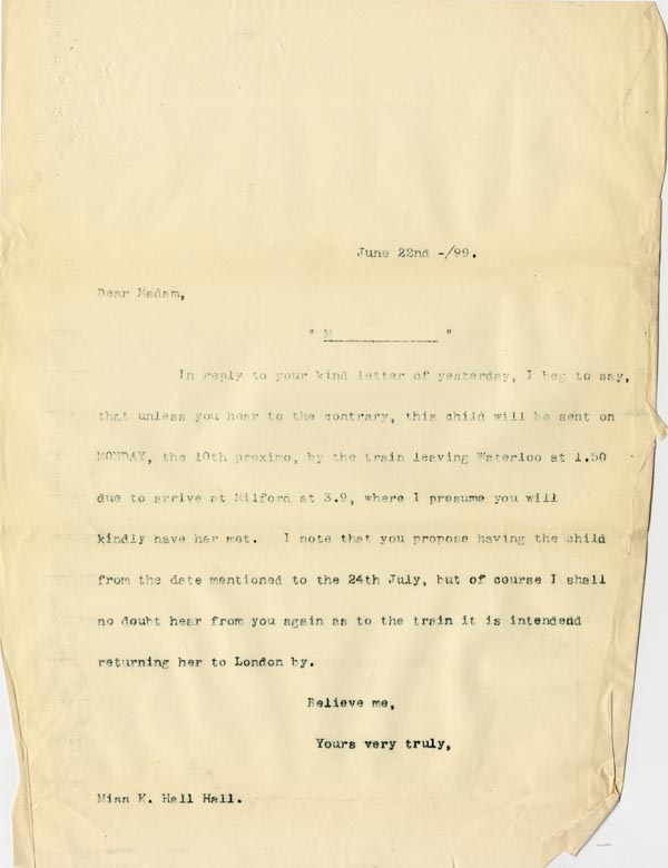 Large size image of Case 5008 17. Letter to Miss Hall Hall 22 June 1899
 page 1