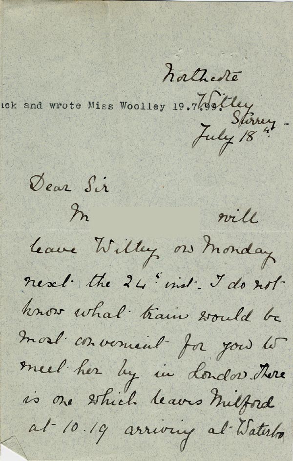 Large size image of Case 5008 18. Letter from Miss Hall Hall 18 July 1899
 page 1