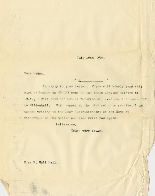 Large size image of Case 5008 20. Letter to Miss Hall Hall 19 July 1899
 page 1