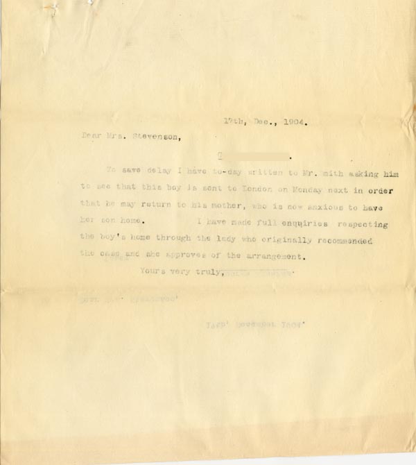 Large size image of Case 5929 13. Copy letter to Mrs Stevenson  17 December 1904
 page 1