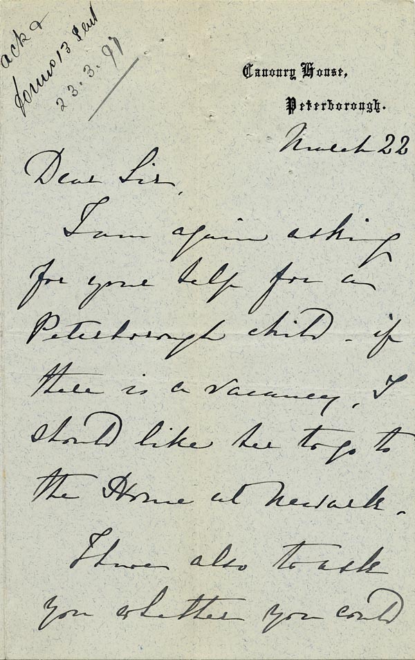 Large size image of Case 5959 2. Letter from Mrs C. asking for help for F.  22 March 1897
 page 1
