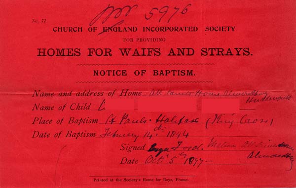 Large size image of Case 5976 3. Notice of Baptism  5 October 1897
 page 1