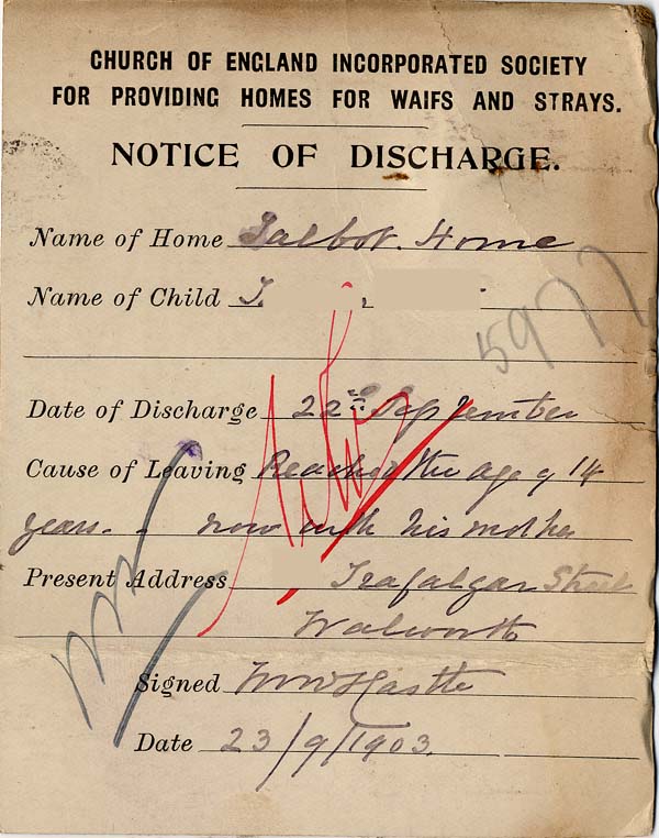 Large size image of Case 5977 10. Notice of J's discharge from the Talbot Home 23 September 1903
 page 2