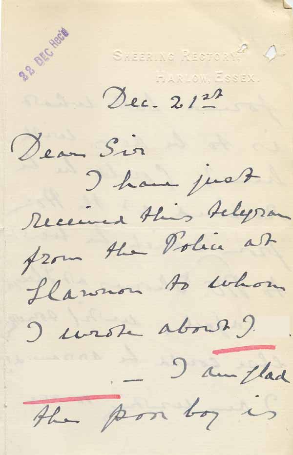 Large size image of Case 6001 42. Letter from Miss Williams asking what arrangements can be made for J.  21 December 1910
 page 1