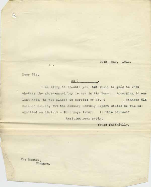 Large size image of Case 6001 48. Copy letter from Revd Edward Rudolf  29 May 1913
 page 1