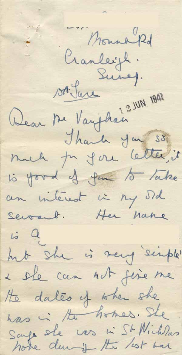 Large size image of Case 6024 5. Letter from Mrs B. about A's past history  13 June 1941
 page 1