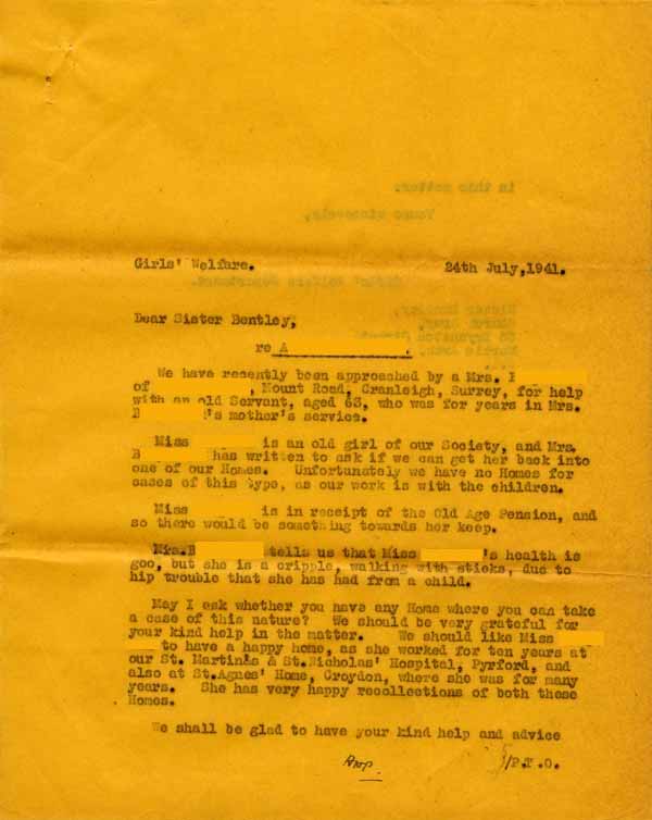 Large size image of Case 6024 7. Copy letter to the Church Army asking if they can help A.  24 July 1941
 page 1