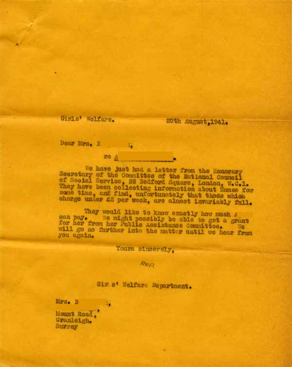 Large size image of Case 6024 17. Copy letter to Mrs B. informing her of progress  20 August 1941
 page 1