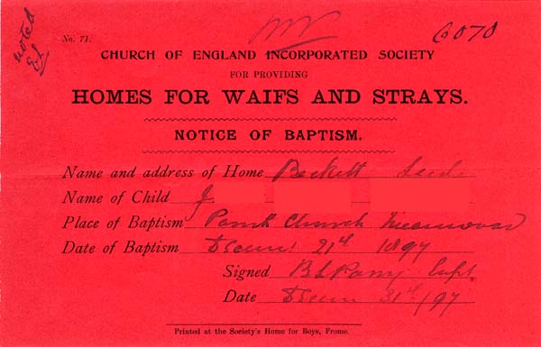Large size image of Case 6070 2. Notice of baptism  31 December 1897
 page 1