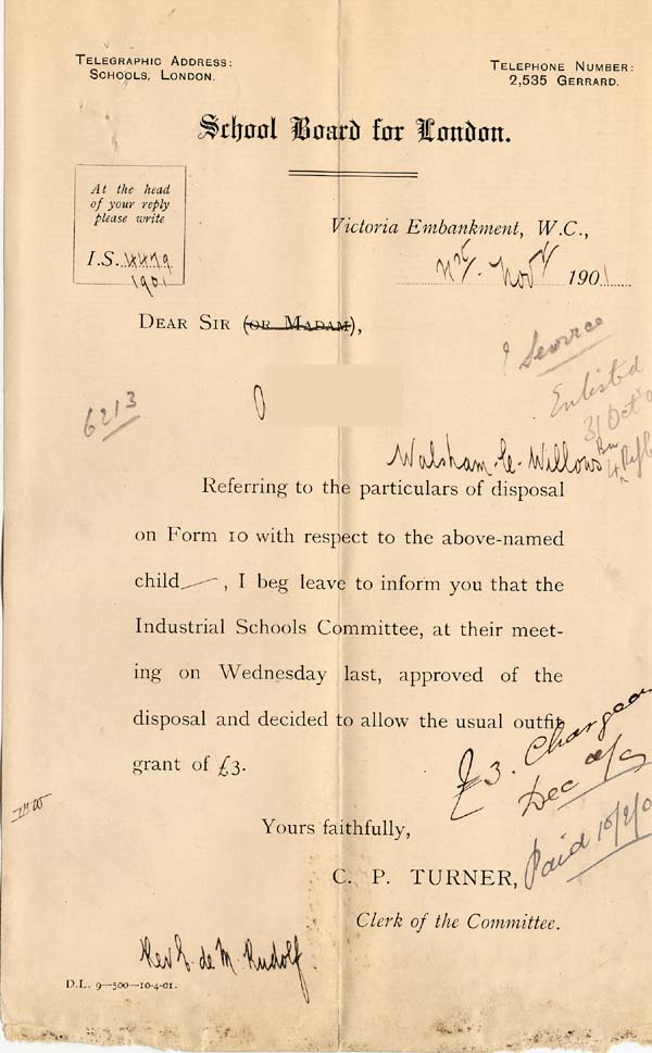 Large size image of Case 6213 5. Form detailing Industrial Schools Committee decision  21 November 1901
 page 1