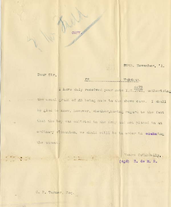 Large size image of Case 6213 6. Copy letter from Revd E. Rudolf  29 November 1901
 page 1