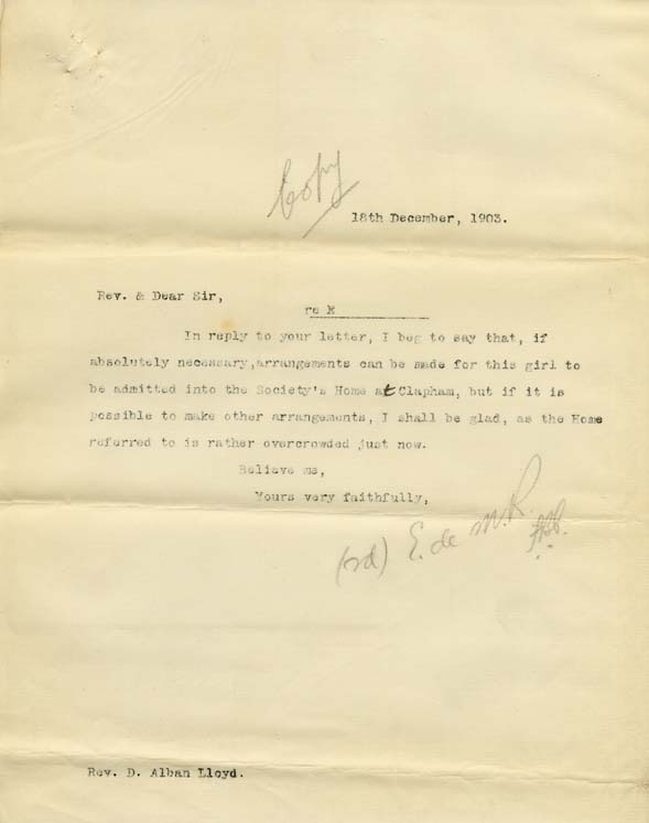 Large size image of Case 6334 6. Response from Revd Edward Rudolf to above letter  18 December 1903
 page 1