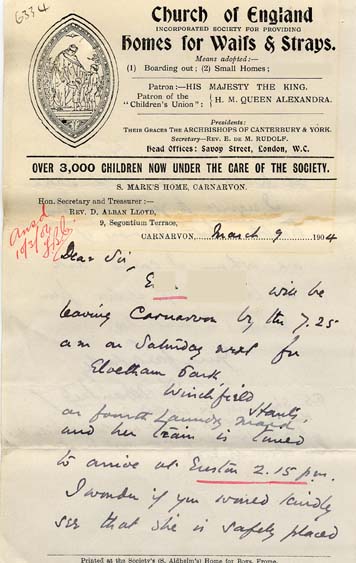 Large size image of Case 6334 8. Letter concerning E's travel arrangements  9 March 1904
 page 1