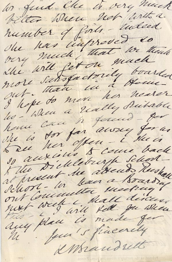 Large size image of Case 6351 7. Letter from Mrs Brandreth, Sec. of Rose Cottage Home For Girls to Edward Rudolf 19 March 1898
 page 2