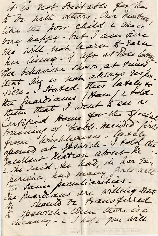 Large size image of Case 6351 8. Letter from Mrs Brandreth, Sec. of Rose Cottage Home For Girls to Edward Rudolf 15 August 1898
 page 2