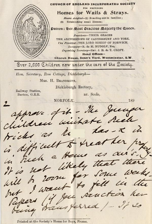 Large size image of Case 6351 8. Letter from Mrs Brandreth, Sec. of Rose Cottage Home For Girls to Edward Rudolf 15 August 1898
 page 3