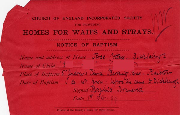 Large size image of Case 6351 9. Notice of Baptism 1 February 1899
 page 1