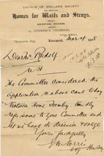Image of Case 6380 3. Letter giving decision of Liverpool Committee to send H. to the Victoria Home, Formby  4 March 1898
 page 1