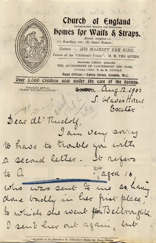 Large size image of Case 6424 14. Letter from Miss Snowden about A. being given notice by her employer  12 August 1902
 page 1