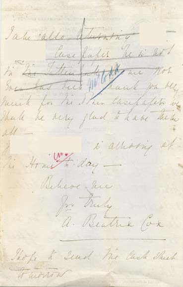 Large size image of Case 6428 6. Letter from the Tattenhall Home mentioning that J. will arrive that day  5 May 1898
 page 2