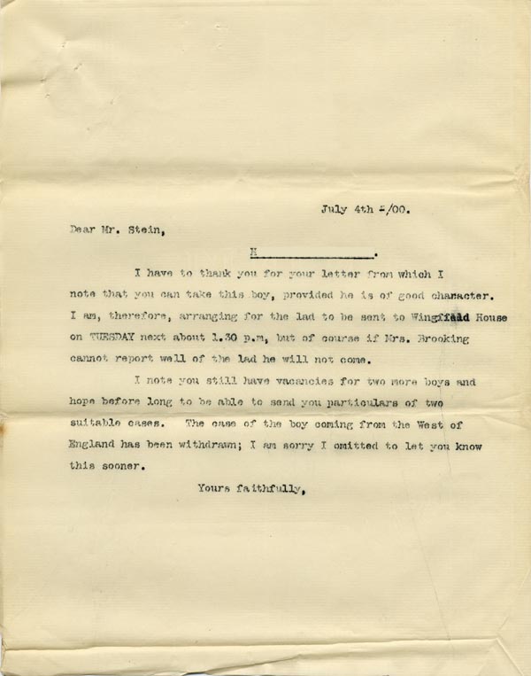 Large size image of Case 6537 14. Copy letter to Mr C.A. Stein regarding H.  4 July 1900
 page 1